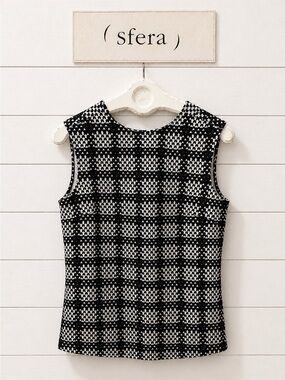 SFERA Black & White Geometric Sleeveless Top M